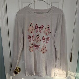 Charming Pink Bow Long Sleeve Kids Tee